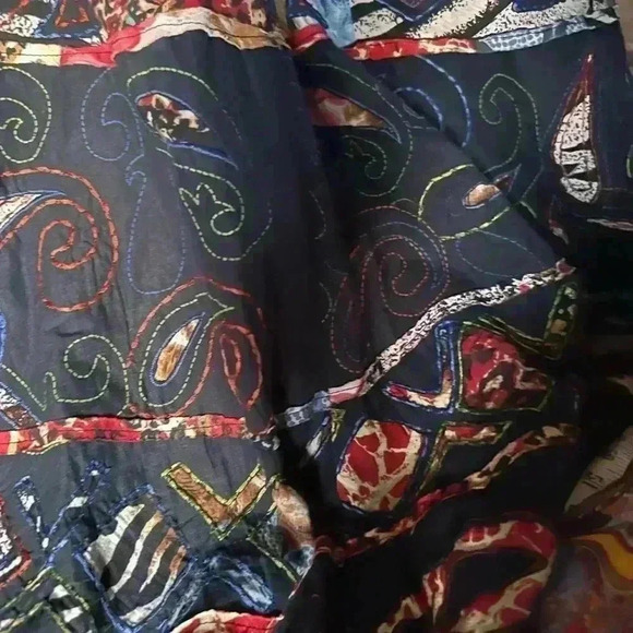 Chicos size 1 black embroidered India batik print long midi skirt. EUC. - Picture 4 of 10
